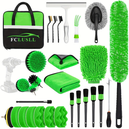 Car Cleaning Kit with Portable Vacuum Cleaner – 17/24/29/32/35pcs Interior Detailing Set with Windshield Cleaner