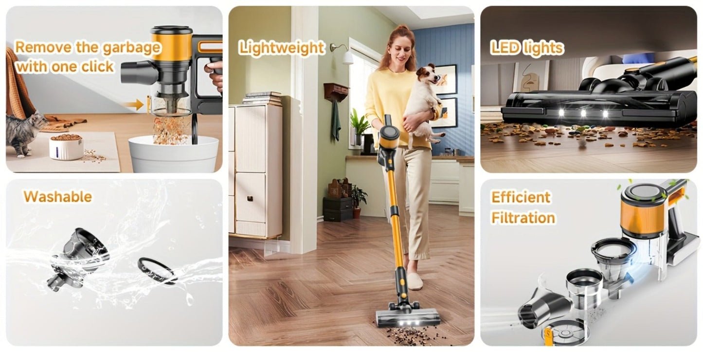 Cordless Stick Vacuum Cleaner 60Kpa 55-Min Runtime - Anti-Tangle Handheld Vacuum for Hardwood for Entryways, Bedrooms and Living Spaces