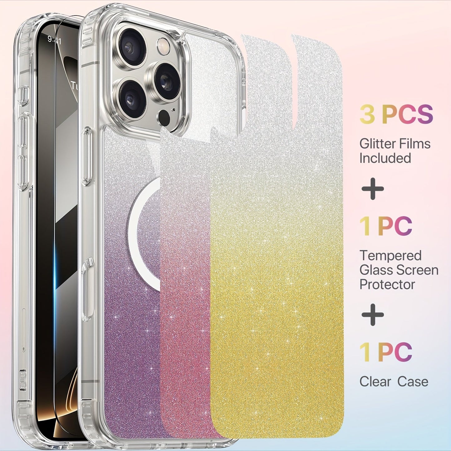 Phone Case Clear TPU and PC Three-Piece Bundle with Screen and Camera Lens Protectors for Select iPhone Models