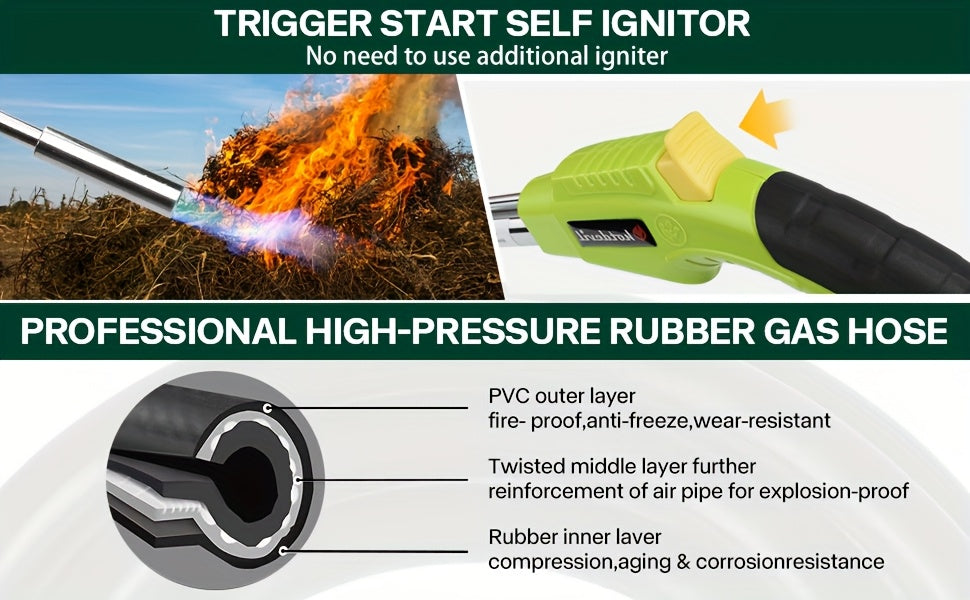 Propane Weed Torch, Flame Weeder Ice Melter Outdoor Roof Driveway for Garden, Patio and Yard Use