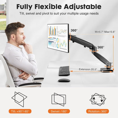 Gas Spring Monitor Arm Single Dual, Desk Mount for 13-32 Inch Screens up to, Adjustable Height, 360° Swivel