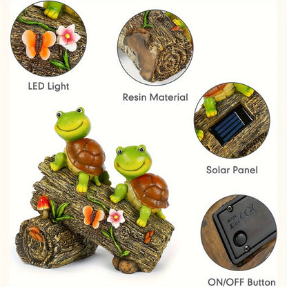 Solar Garden Turtle Statue with 4 LED Lights IP44 Waterproof Resin Frog Face Turtle Figurine Outdoor Decor for Patio Lawn Yard Holiday