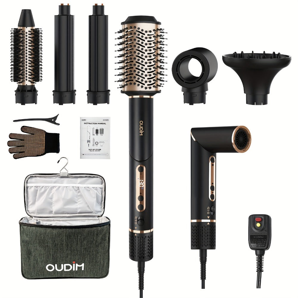 OUDIM 6-in-1 Hot Air Brush Hair Styling Tool with 110, 000 RPM Motor, Foldable Handle and Storage Bag