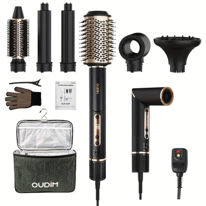 OUDIM 6-in-1 Hot Air Brush Hair Styling Tool with 110, 000 RPM Motor, Foldable Handle and Storage Bag