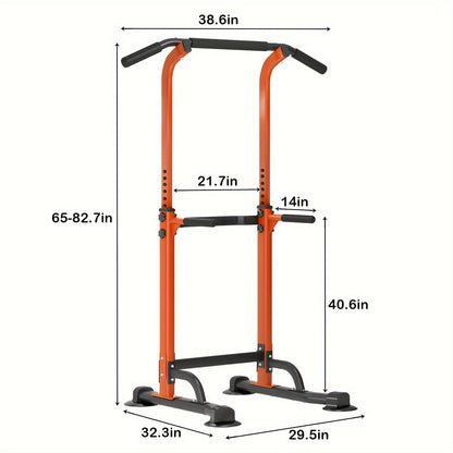 Power Tower Dip Station & Pull-Up Bar – Adjustable Height 65–83", 330 LB Capacity, H-Base Steel Frame for Pull-Ups, Chin-Ups