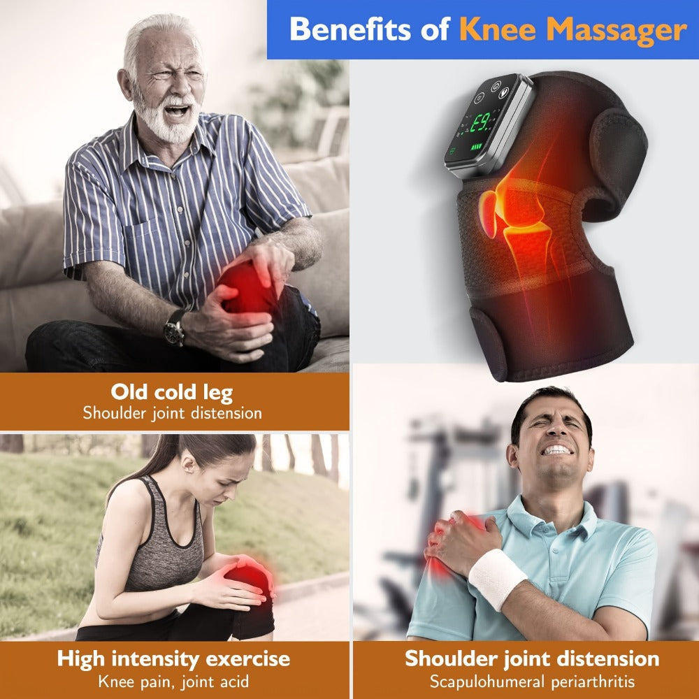 Heated Knee Massager with Heat and Vibration Massage, Wireless Portable Electric Knee Brace Wrap for Pain