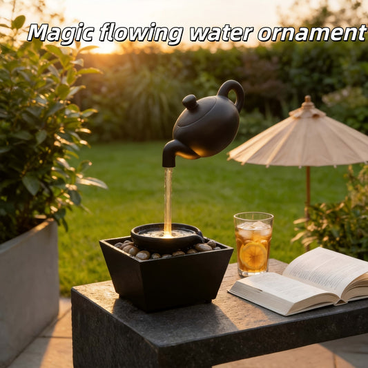 Garden Fountain Ornament – Floating Teapot Water Flow Sculpture, Zen Courtyard Decor for Yard, Patio & Home, Unique Housewarming Gift