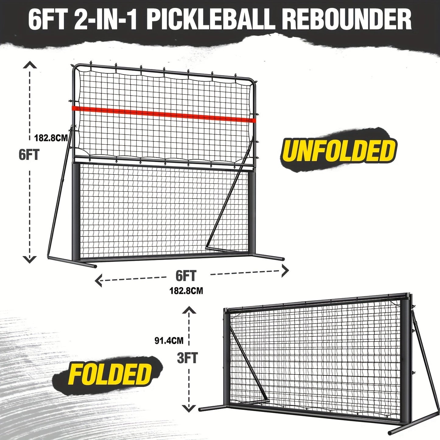 Pickleball Rebounder Net 6x6ft Angle Adjustable – 2-in-1 Practice Rebound Net for Dinks, Volleys & Hits Training