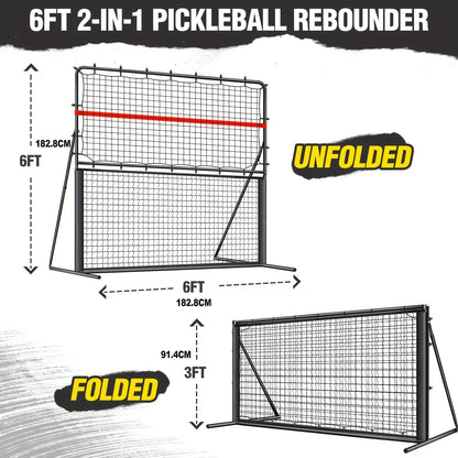 Pickleball Rebounder Net 6x6ft Angle Adjustable – 2-in-1 Practice Rebound Net for Dinks, Volleys & Hits Training