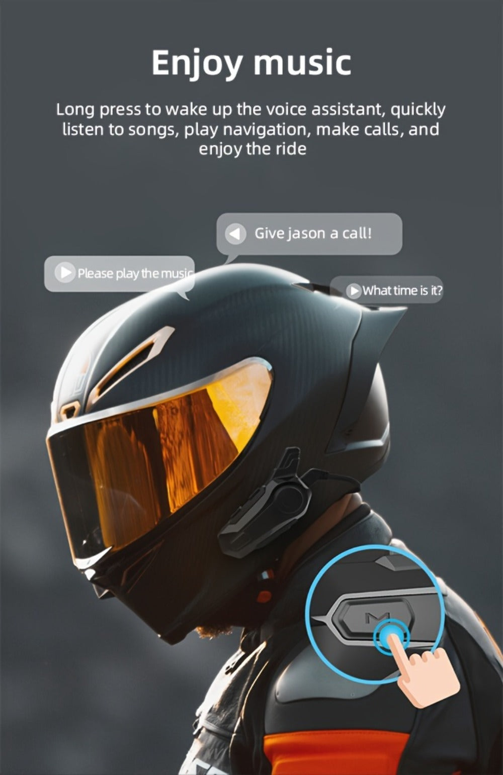 Motorcycle Helmet Bluetooth Intercom Headset – Wireless Real-Time 2-Rider Communication, Compatible with Full Face, 3/4 & Open Face Helmets