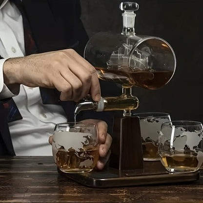 Whiskey Decanter Set 1000ml with 4 Spherical Glasses, Crystal Clear Liquor Decanter Pourer for Whiskey Wine Bourbon Scotch