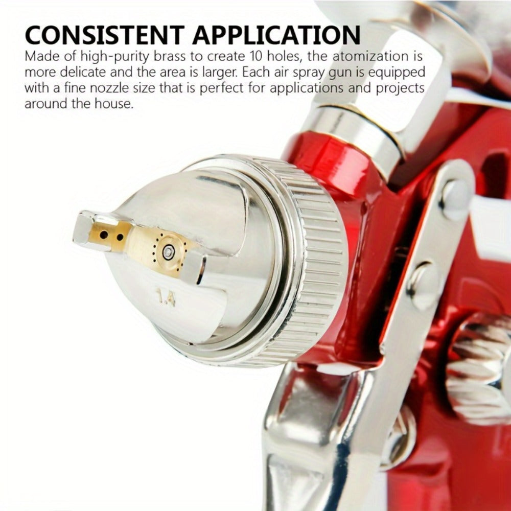Gravity Feed Air Spray Gun Kit – 3 Nozzles (1.4/1.7/2.0mm), HVLP Auto Paint Gun for Car, Furniture & Wall Spraying (Red)