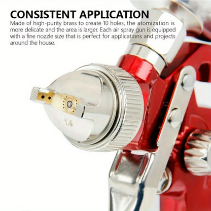 Gravity Feed Air Spray Gun Kit – 3 Nozzles (1.4/1.7/2.0mm), HVLP Auto Paint Gun for Car, Furniture & Wall Spraying (Red)