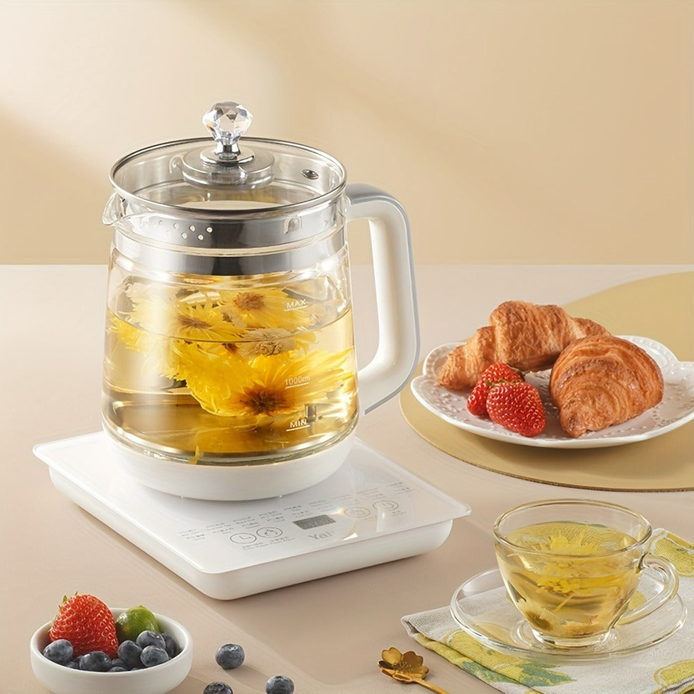 Electric Health Pot Smart Kettle 1.8L Thickened Glass 18 Smart Functions Removable Filter Multi-Functional for Tea Herbal Brewing Camping