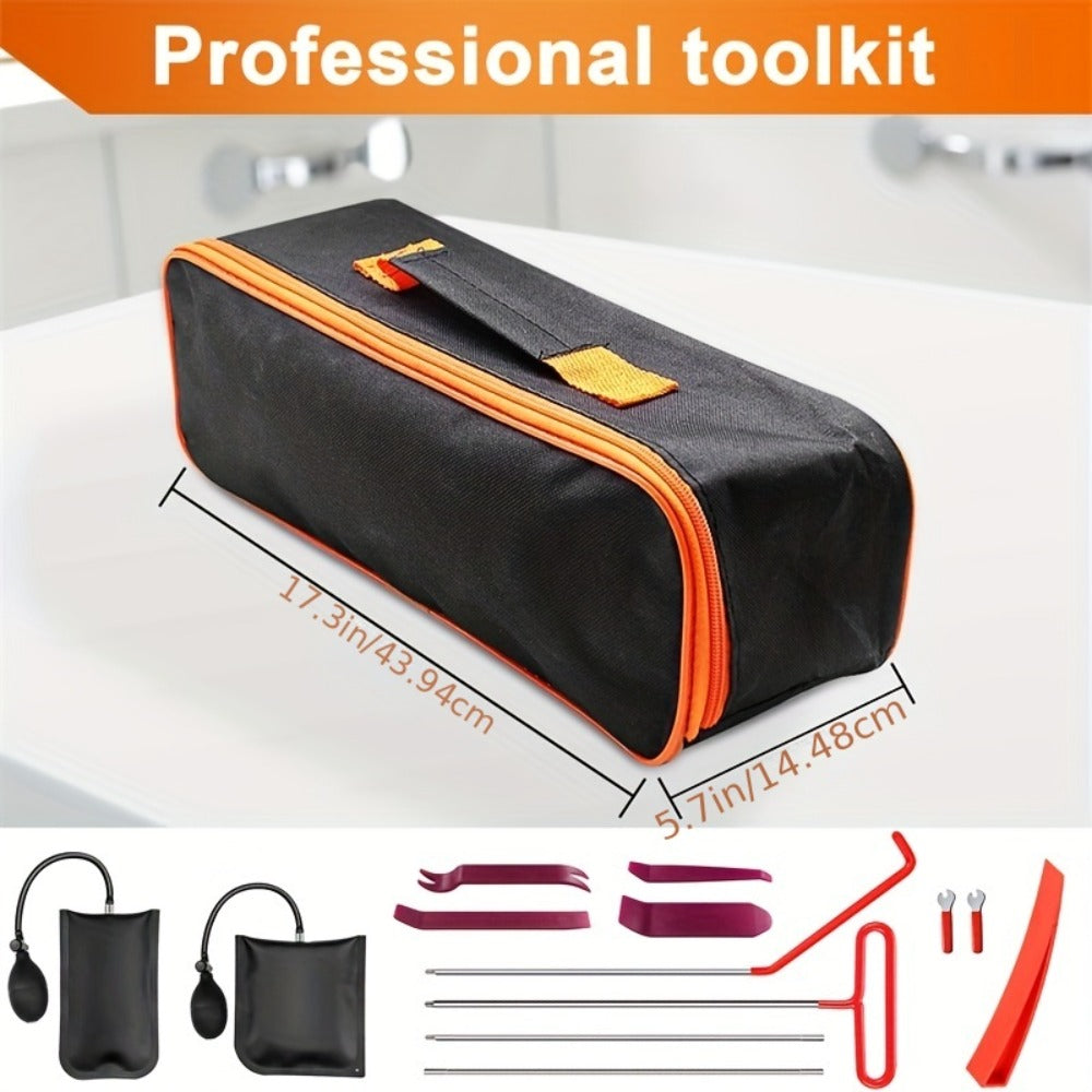 Fourteen-Piece Automotive Entry and Trim Tool Kit with Air Wedges, Long-Reach Rods and Carry Case