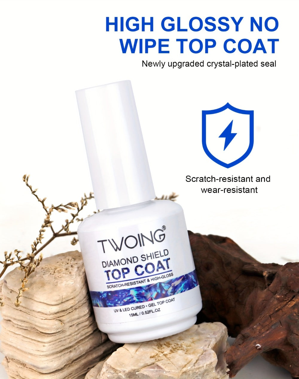 No-Wipe Gel Top Coat 2-Pack Diamond Shine High Gloss – LED Soak-Off Nail Sealer, Long-Lasting Scratch-Resistant Crystal Clear Finish