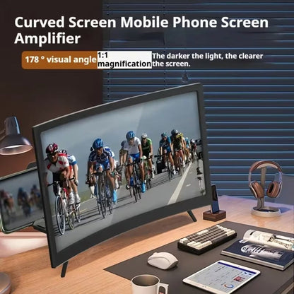 Phone Screen Magnifier 14 or 16 Inch Curved Foldable Stand – Choose HD or Standard Definition Wide Angle Eye Protection Smartphone Amplifier