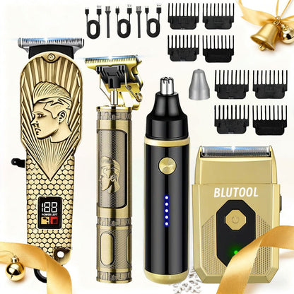USB Precision Hair Clipper Set for Men, Wireless Electric Clippers & Nose Trimmer Shaver for Everyday Face, Beard and Body Grooming