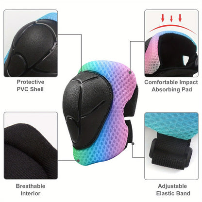 Kids Gradient Color Bike Helmet & Gear Set for Ages 5+ Boys Girls Helmet Knee Elbow Pads for Cycling Skating Scooter Sports Safety Gift