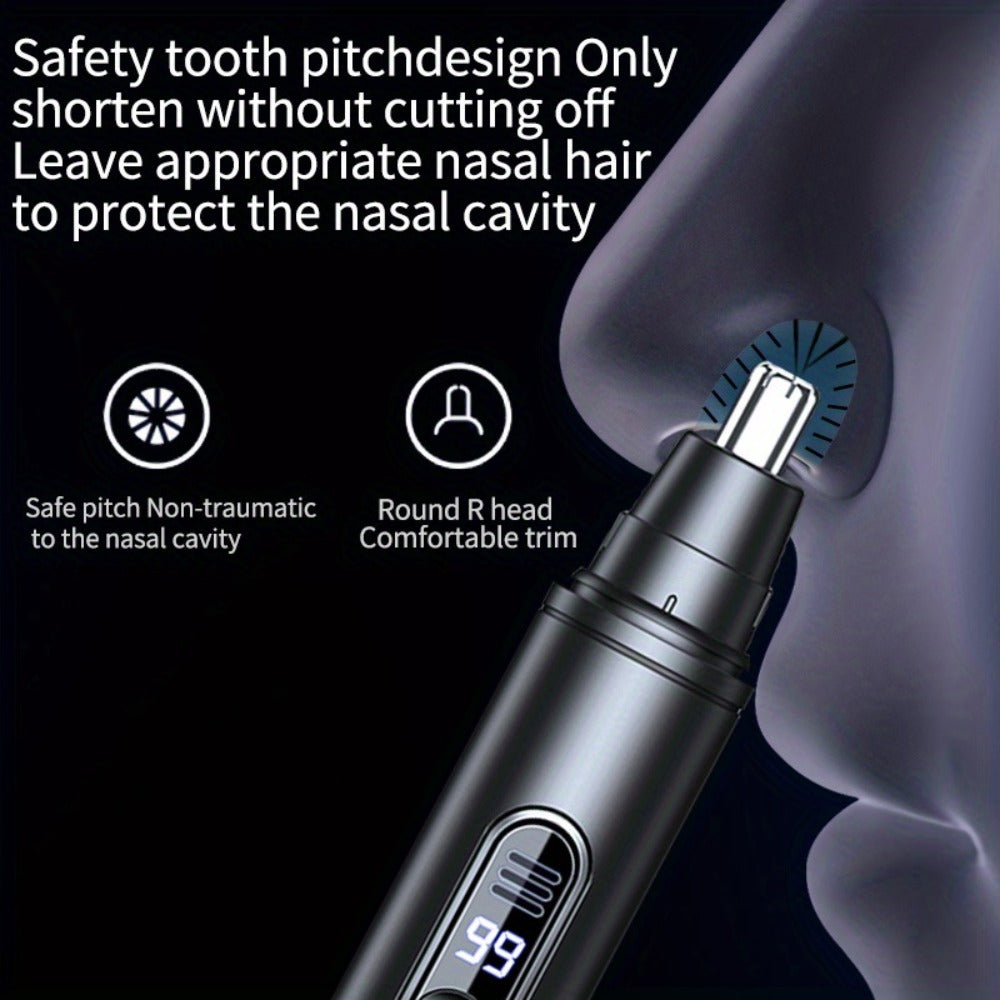 Nose Hair Trimmer Electric Painless 3-in-1 USB Rechargeable with LED Display – Trims Nose Ear Hair Eyebrows Waterproof Grooming Device