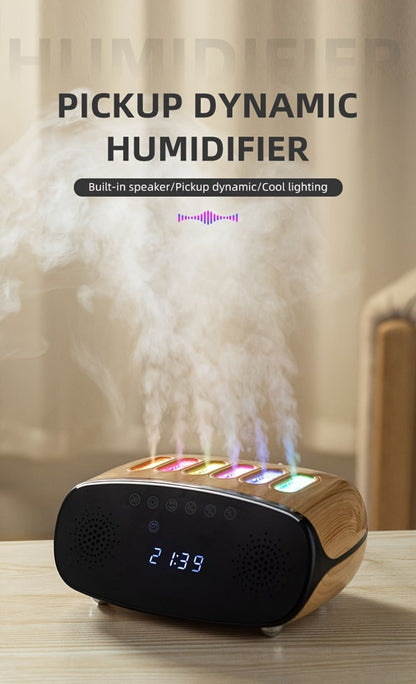 Humidifier with Bluetooth Speaker, LED Alarm Clock, Remote Control and Wood-Grain Desktop Body