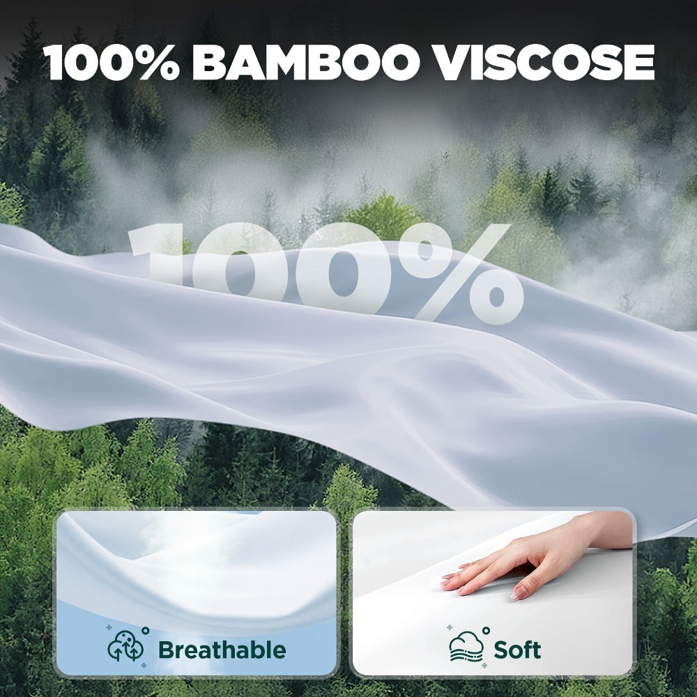Bamboo Cooling Bed Sheet Set 3 Piece 100% Bamboo Fiber Fitted Sheet with Pillowcases – Deep Pocket Breathable Cool Sheets for Hot Sleepers