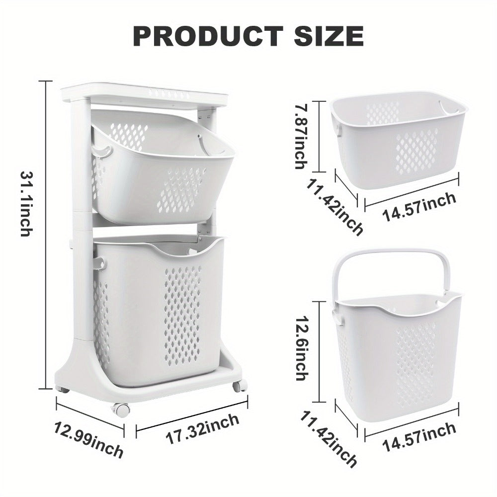 Rolling Laundry Hamper Cart with Wheels Multi-Tier | Large Capacity Laundry Basket with Removable Baskets | Wheeled Laundry Organizer