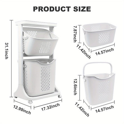 Rolling Laundry Hamper Cart with Wheels Multi-Tier | Large Capacity Laundry Basket with Removable Baskets | Wheeled Laundry Organizer