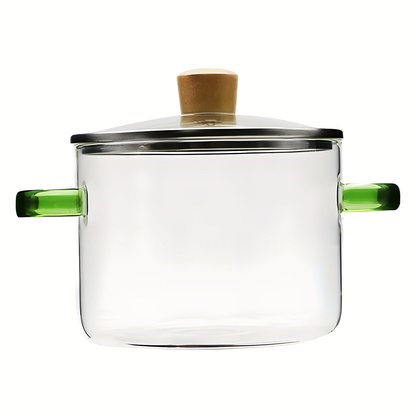 1.6L Transparent Glass Cooking Pot with Lid and Green or Yellow Side Handles for Soup, Noodles and Milk