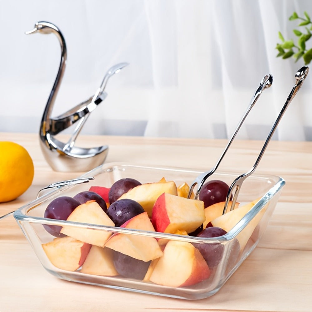Swan Cutlery Rack Set 7pcs Stainless Steel Decorative Silverware Holder with 3 Forks for Entryways, Bedrooms and Living Spaces