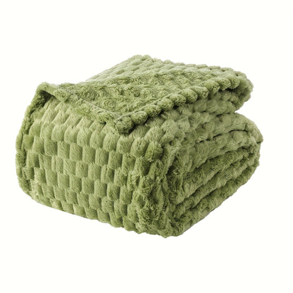 Textured Flannel Blanket in Rhinestone, Wheat-Ear, Checker and Solid Styles with Throw or Queen Options