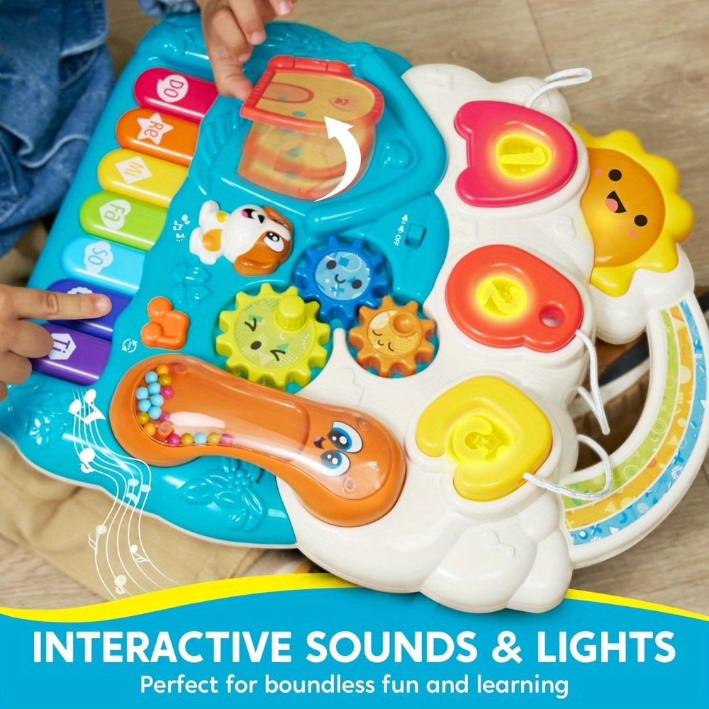 Sit to Stand Baby Push Walker 2-in-1 Adjustable Speed Learning Walker Detachable Play Panel 7-Mode Piano Light-Up Buttons Sound Effects