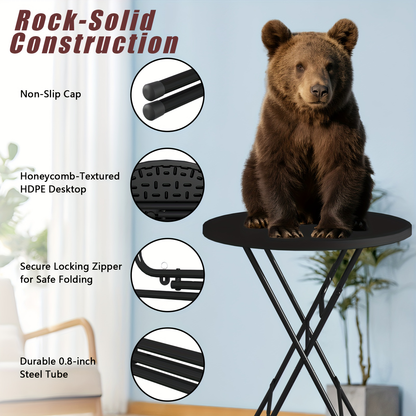 Round Bar-Height Folding Table with 31.5-Inch Top in Black or Black-and-White Two-Piece Set