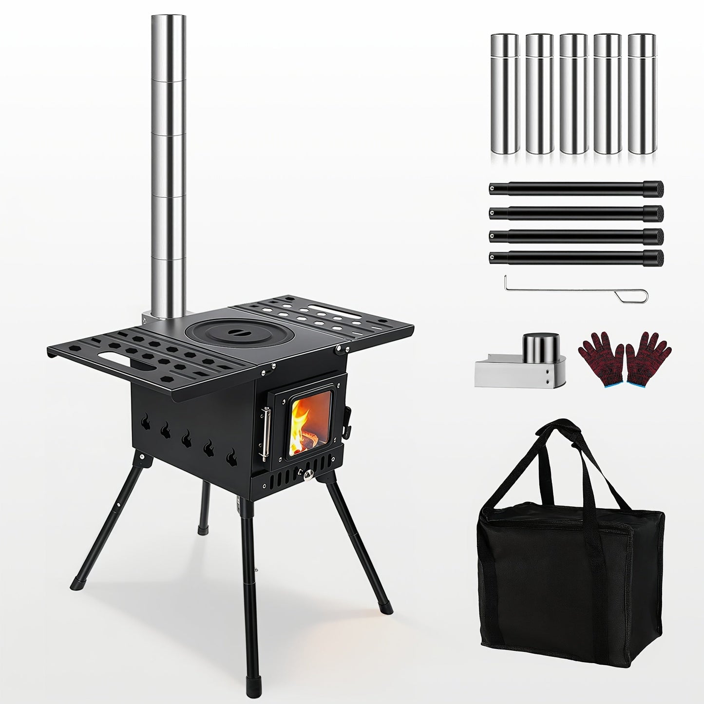 Camping Wood Stove Portable Wood Burning Stove – Outdoor BBQ Rocket Stove for Hiking Picnic Survival Cooking