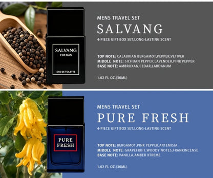 Perfume Gift Set for Men with Four 30ml Eau de Parfum Sprays in Black Box and Separate 1.5oz Body Mist