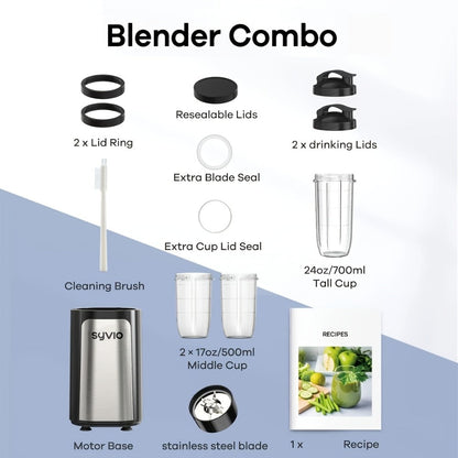 Personal Smoothie Blender 15pcs - Blender for Shakes and Smoothies with Grinder Combo 2-Speed for Entryways, Bedrooms and Living Spaces
