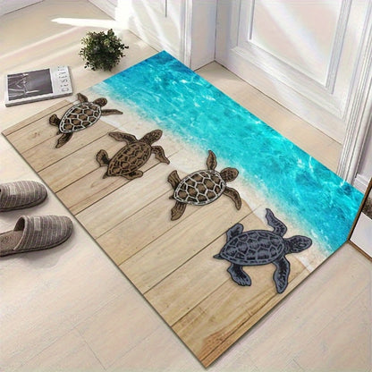 Beach Turtle Door Mat Non-Slip Indoor Outdoor Entrance Rug – Ocean Design Coastal Home Decor Welcome Mat Durable Floor Mat