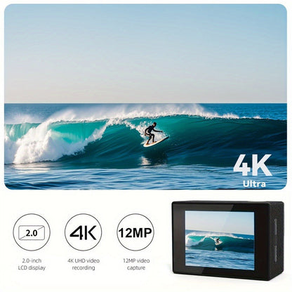 4K Sports Action Camera with WiFi, 170° Wide Angle, 32GB Card & Helmet Mount Kit – Pre-Recording, Remote Control, 900mAh Battery, 2" LCD