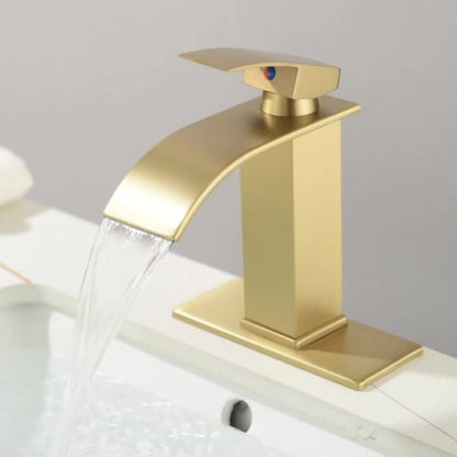 Waterfall Bathroom Sink Faucet, Single Hole or 3-Hole Mixer Tap with 6" Deck Plate, Ceramic Valve