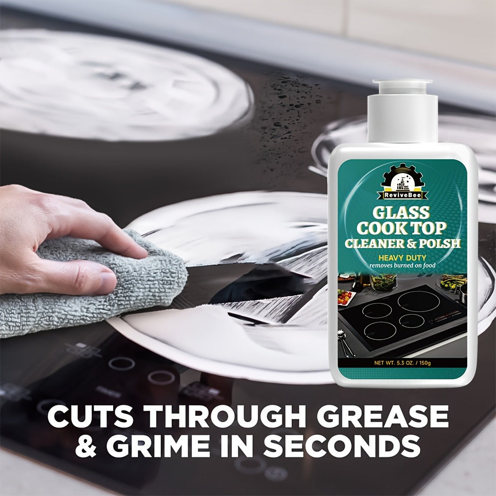 Glass Cooktop Cleaner and Polish – Powerful Stain Remover, Removes Oil Film, Water Spots & Burnt-On Residue