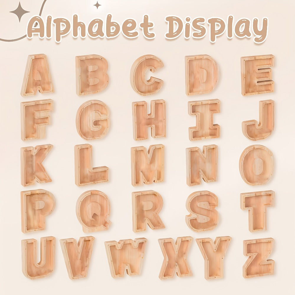 Wooden Alphabet Letter Piggy Bank – Personalized Coin Bank for Kids Boys & Girls | Cute Money Saving Box Birthday Gift for Children Toddlers