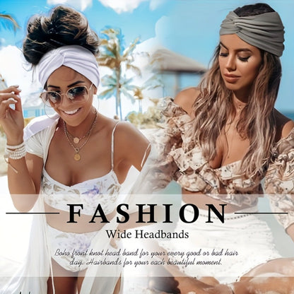 Stretchy Headbands 20 Pack for Women & Men – Soft Sweat-Wicking Non-Slip Elastic Turban Knot Hair Wraps Breathable Solid Colors for Yoga