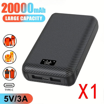 Power Bank 20000mAh 5V/3A for Heated Clothing with USB-C Input/Output, Single or Two-Pack Sets