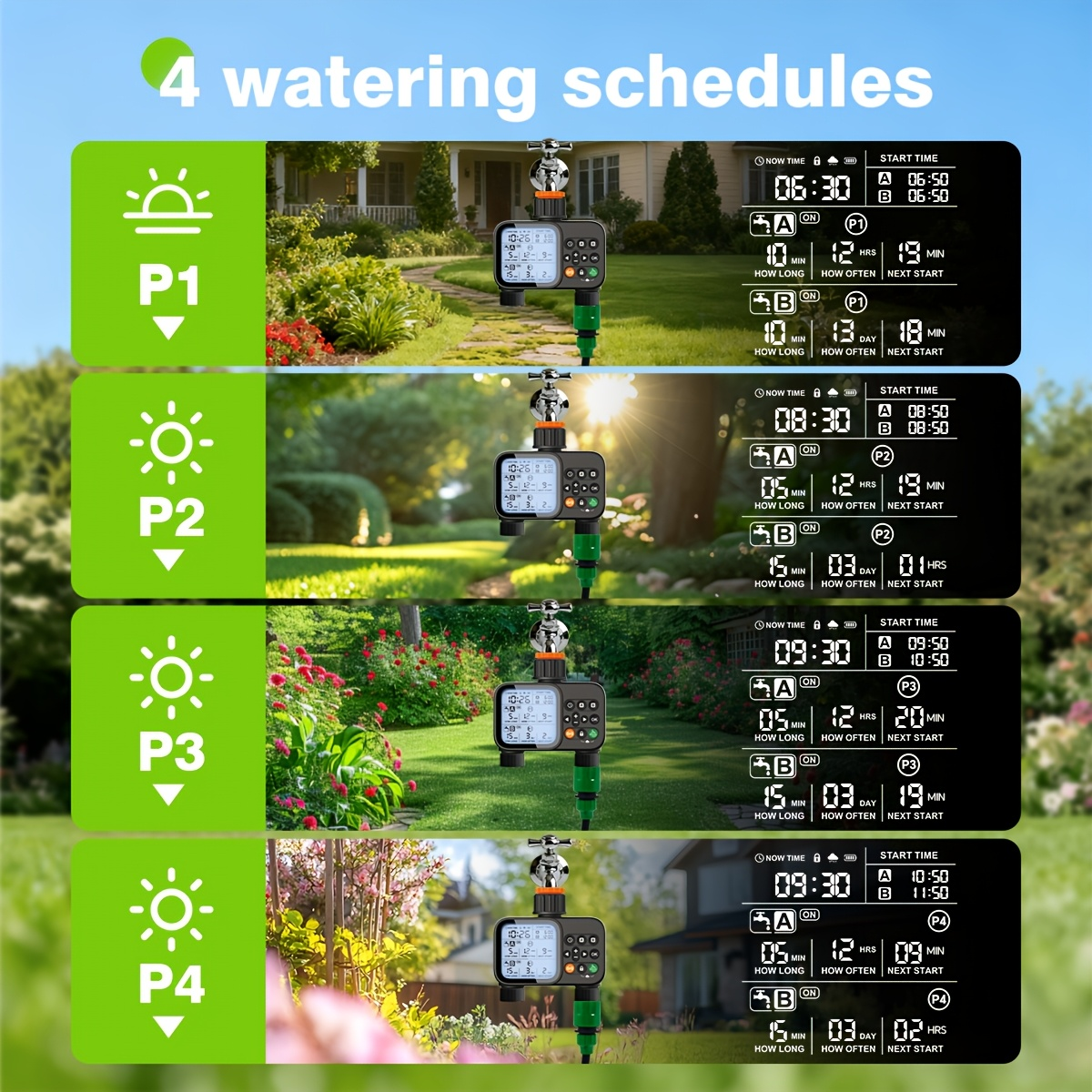 Automatic Drip Irrigation Timer Smart Garden Watering Controller 2-Zone, for Garden, Lawn and Yard Watering