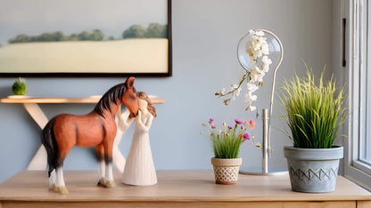 Horse Figurine Gift for Girls Women Hand-Painted Resin Girl with Horse Sculpture Cowgirl Equestrian for Garden, Patio and Yard Use