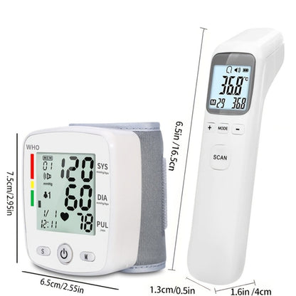 Blood Pressure Monitor Wrist & Forehead Thermometer 2-in-1 Set, Rechargeable with 2x99 Memory, Large LCD