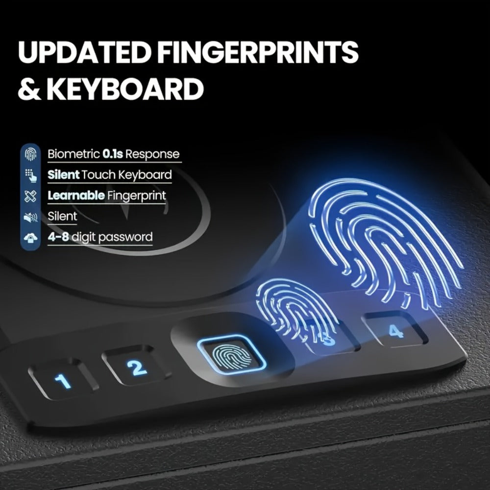 Biometric Gun Safe with Fingerprint Lock LED Clock and Wireless Charging DOJ Pistol Safe for Entryways, Bedrooms and Living Spaces