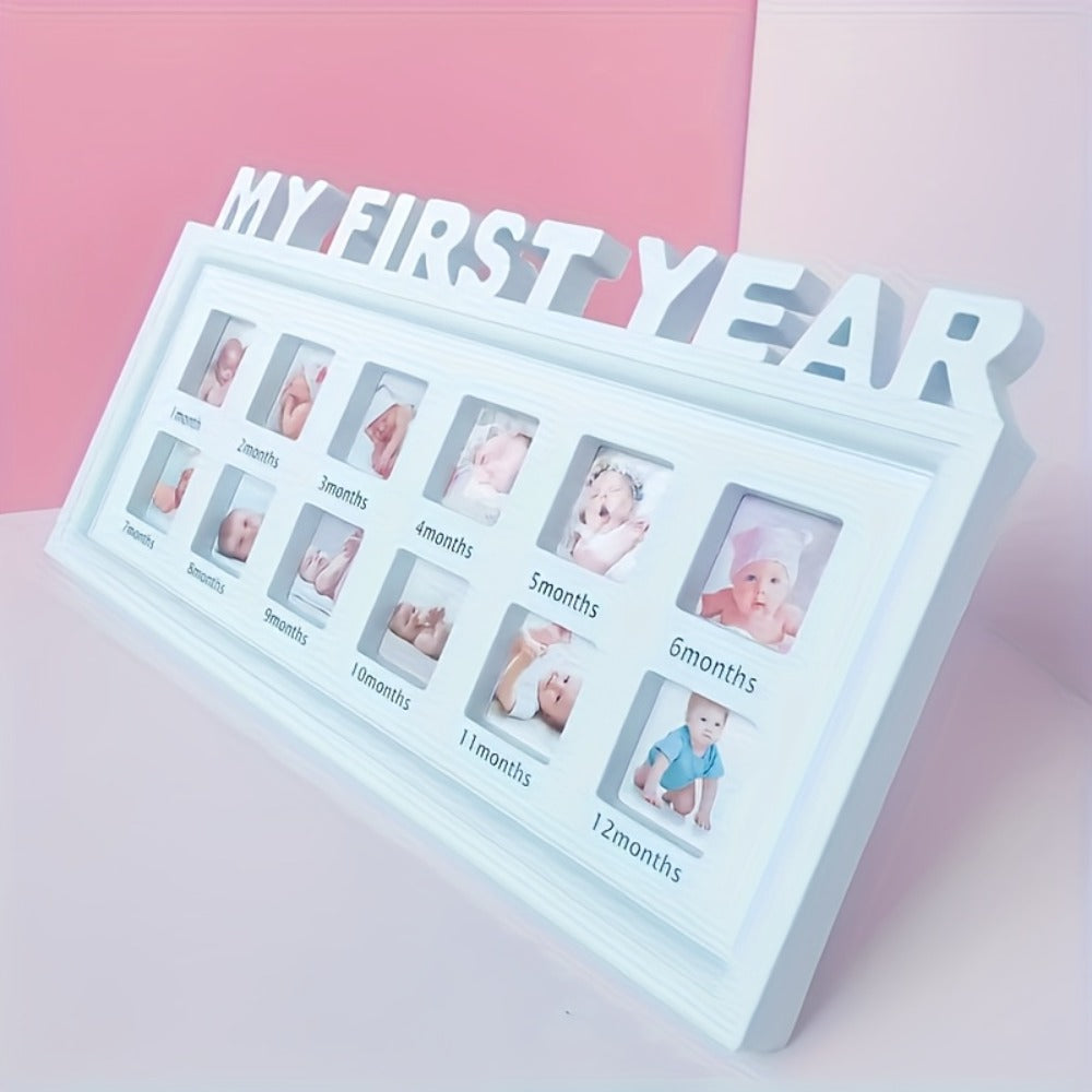 Baby First Year Picture Frame Newborn Memory Keepsake - White Photo Frame Gift for New Mom with Milestone Display