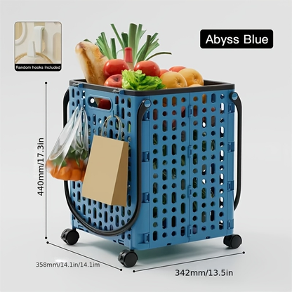 Foldable Shopping Cart with Wheels and Handle Large Capacity Portable Trolley for Grocery Camping Travel Laundry Beach Outdoor Home