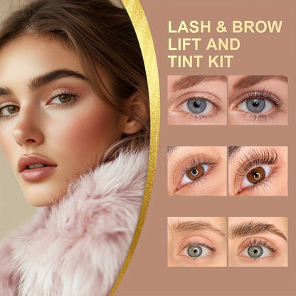Lash Lift Kit & Brow Lamination Tint Set, 2-in-1 Eyelash Perm & Eyebrow Lamination with Black Brown Tint Dye